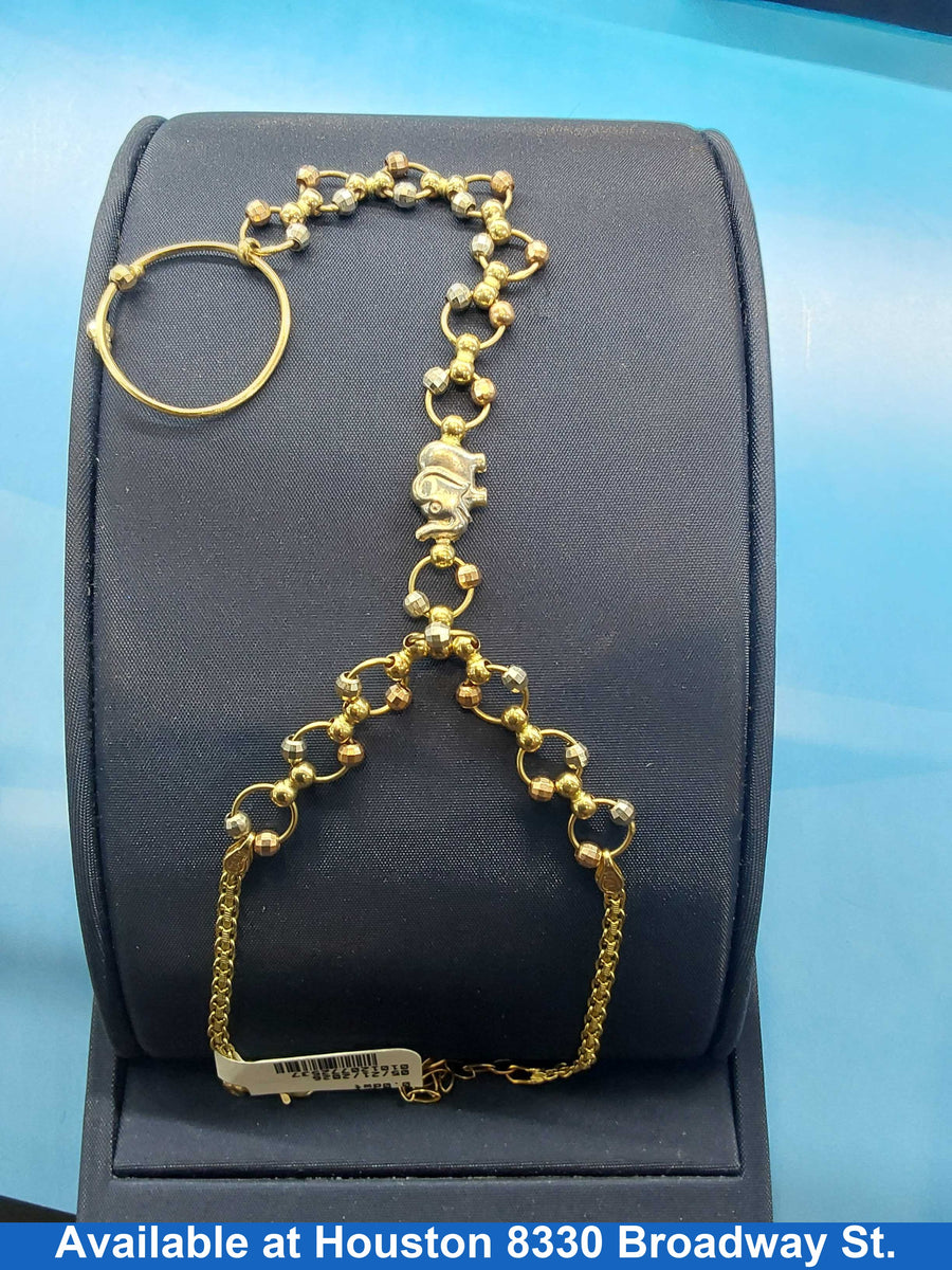 Bead Bracelet - Tricolor Gold 14k (.585) 9.5 grams 8 inch