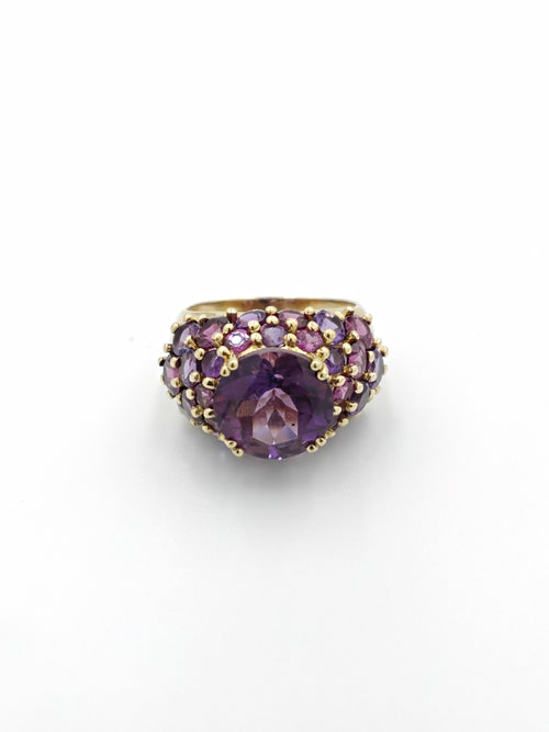 Vintage 10k Yellow Gold Amethyst Tourmaline Cluster Ring (.417) 6.3 Grams Size 8.5