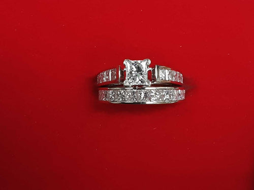 Ring - Wedding Set - White Gold 14k (.585) 4.4 grams Size 3.5