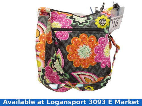Vera Bradley Gray With Flowers Shoulder Bag Multi-color Purse / Handbag