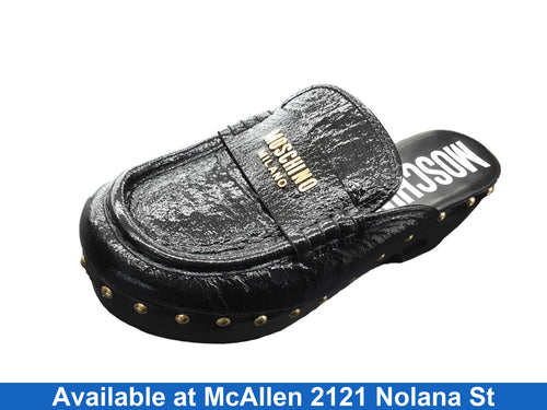 Moshino Patent Leather Logo Clogs Black