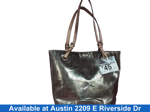 Michael Kors Metallic Logo Tote Bag Silver Purse / Handbag