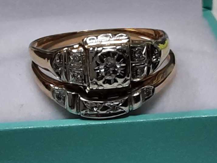 Ring - Engagement Set - Yellow Gold 14k (.585) 3.4 grams Size 9.5