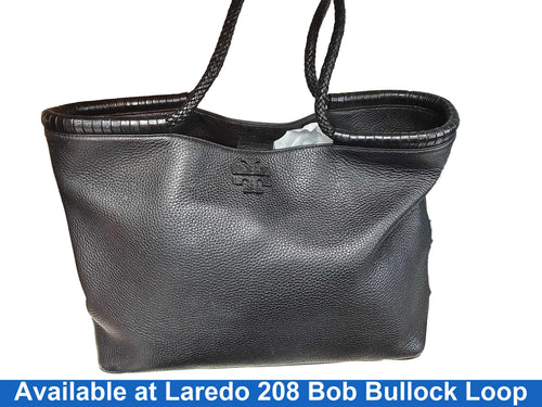 Tory Burch Taylor Black Pebbled Leather Tote Black Purse / Handbag