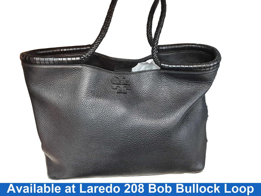 Tory Burch Taylor Black Pebbled Leather Tote Black Purse / Handbag