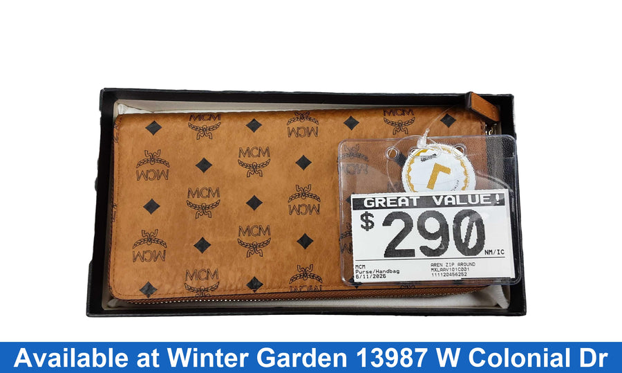 Mcm Aren Zip Around Wallet Brown Purse / Handbag