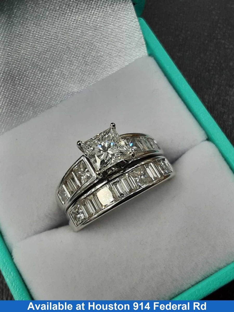 Ring - Engagement Set - White Gold 14k (.585) 9.1 grams Size 6.5