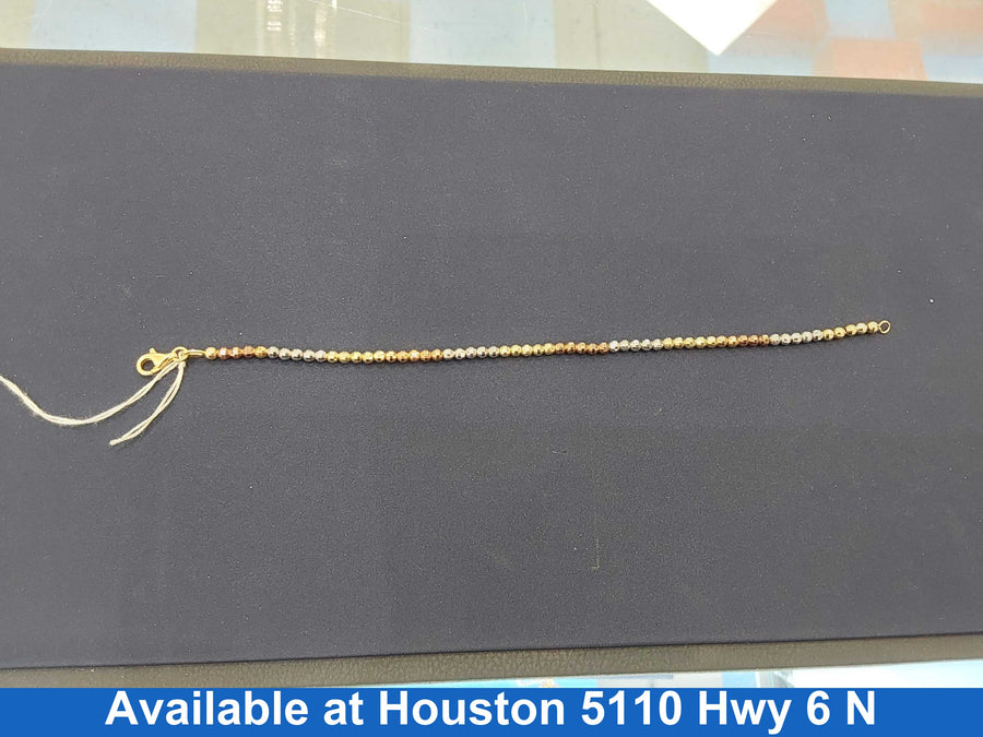 Bead Bracelet - Tricolor Gold 14k (.585) 5.1 grams 7 inch