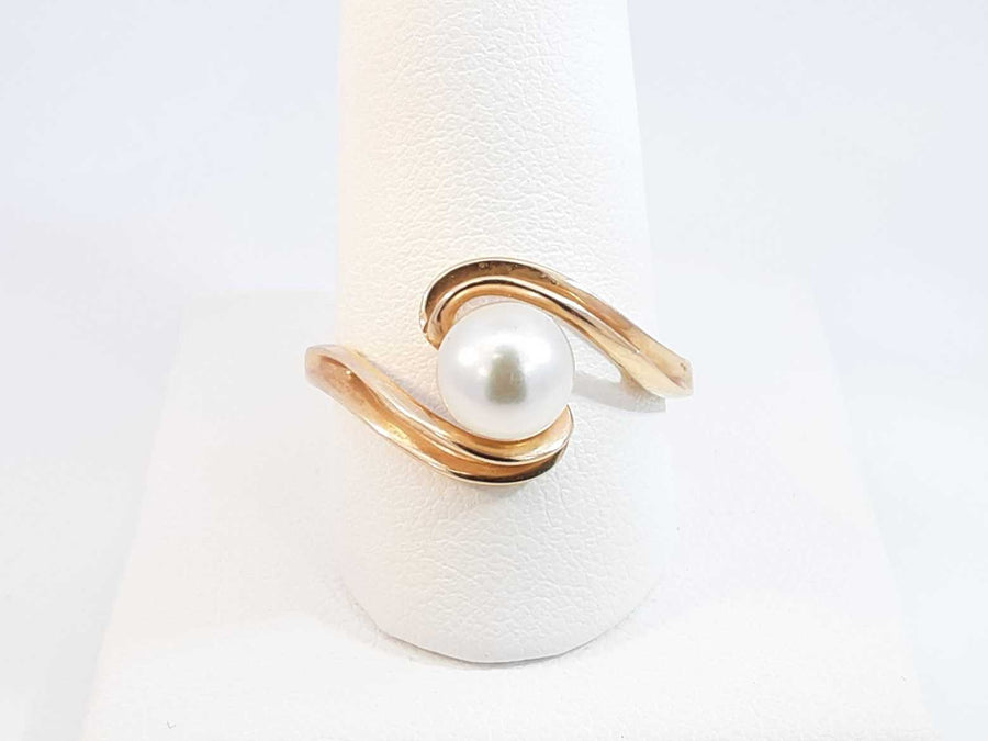 Pearl Bypass Ring In 14k Yellow Gold 3.3 Grams Size 9 Fw0925llxdu