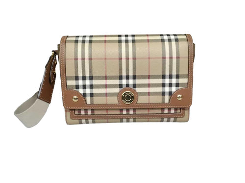 Burberry Check E-canvas Crossbody Bag Beige / Tan Purse / Handbag
