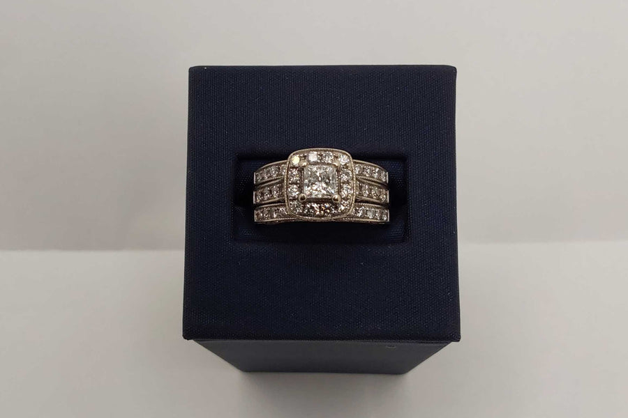 Ring - Wedding Set - White Gold 14k (.585) 9.39 grams Size 8.5