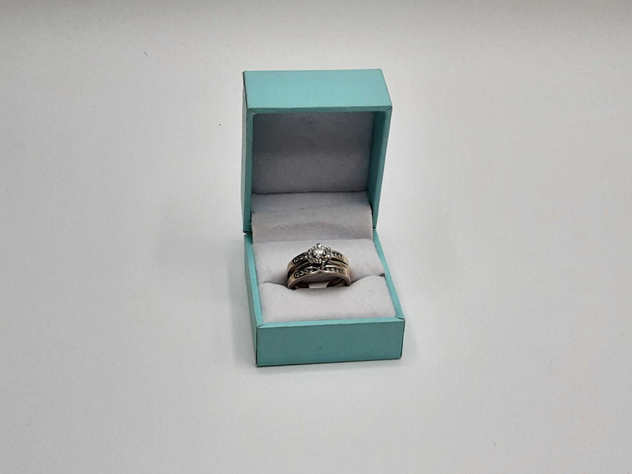 Ring - Wedding Set - White Gold 14k (.585) 7.4 grams Size 7.5