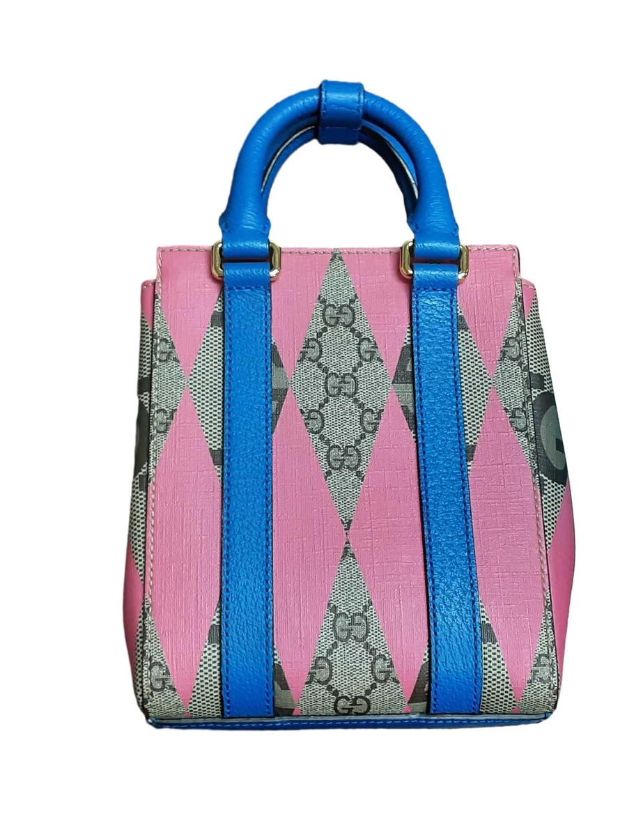 Gucci Gg Supreme Monogram Rhombus Web Mini Tote Pink Purse / Handbag