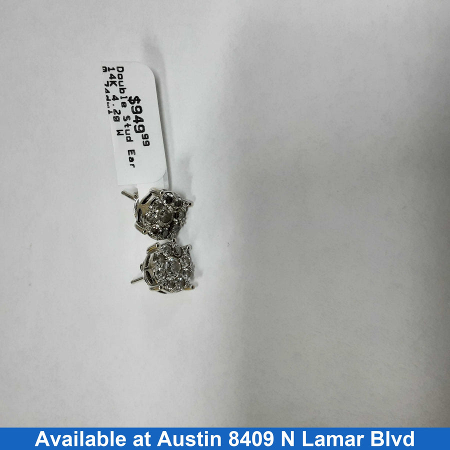 Double Stud Earring - White Gold 14k (.585) 4.2 grams
