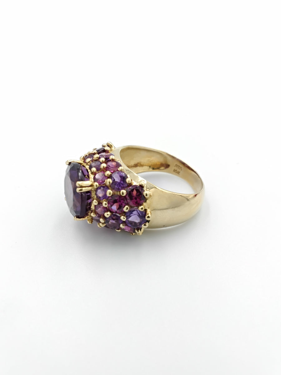 Vintage 10k Yellow Gold Amethyst Tourmaline Cluster Ring (.417) 6.3 Grams Size 8.5