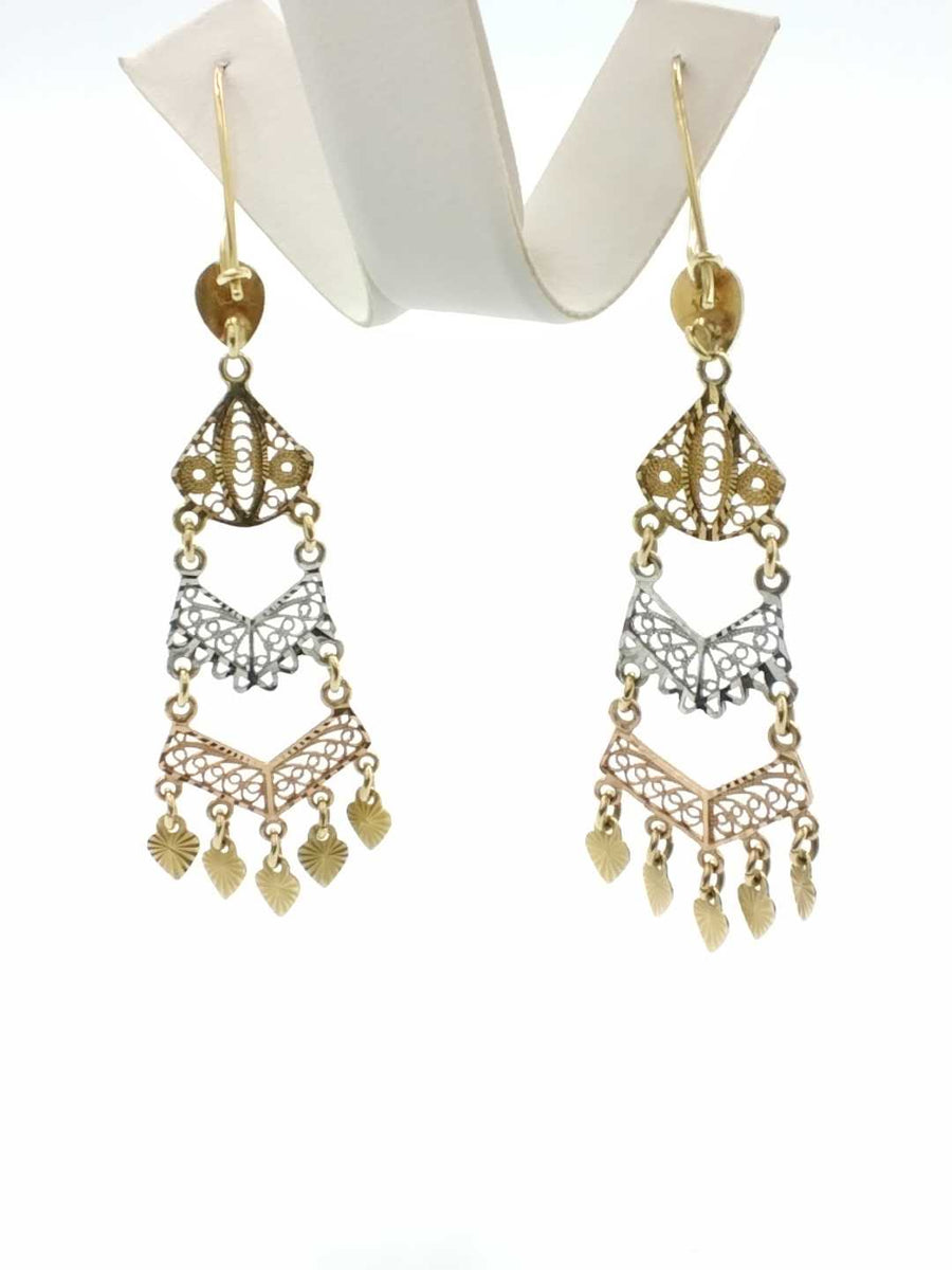 Filigree Earrings - Tricolor Gold 14k (.585) 6.3 grams