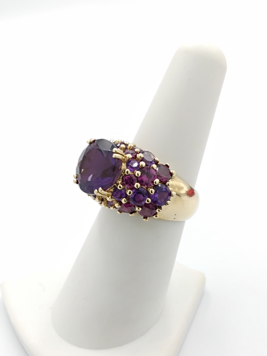 Vintage 10k Yellow Gold Amethyst Tourmaline Cluster Ring (.417) 6.3 Grams Size 8.5