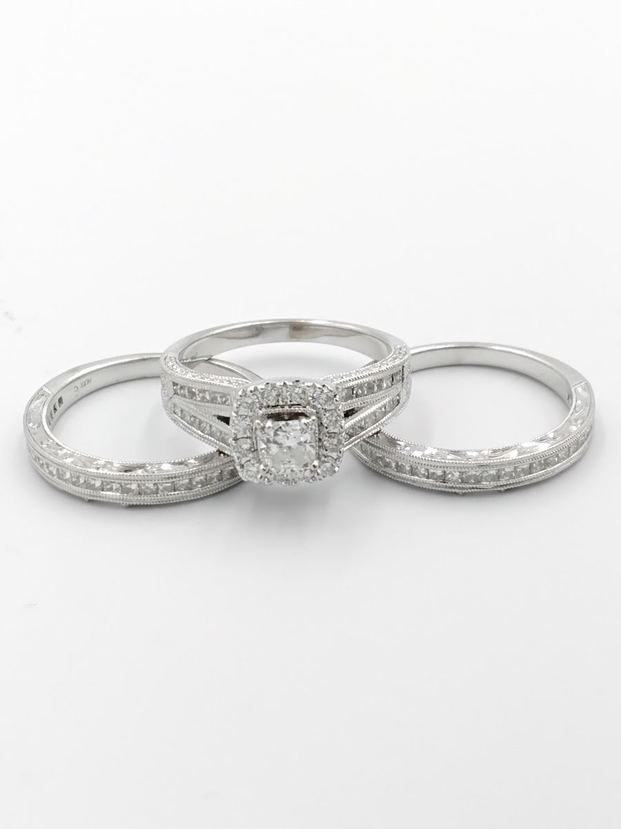 Ring - Wedding Set - White Gold 14k (.585) 11.9 grams Size 8
