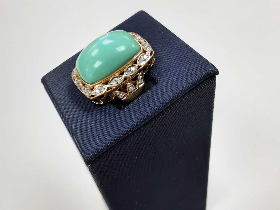 Women's Ring - Turquoise Color Stone Yellow Gold Ring Size 6.5