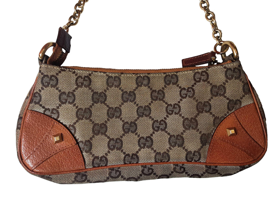 Gucci 120940 Studded Canvas Pochette Brown Purse / Handbag