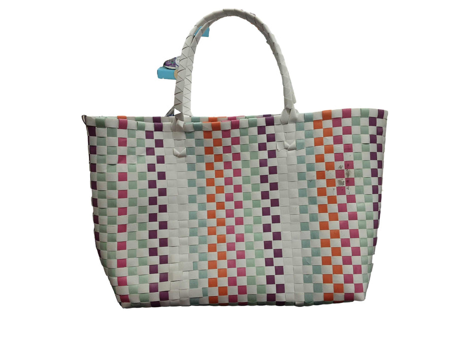 Kate Spade New York Muliticolor Checkered Woven Tote White Purse / Handbag