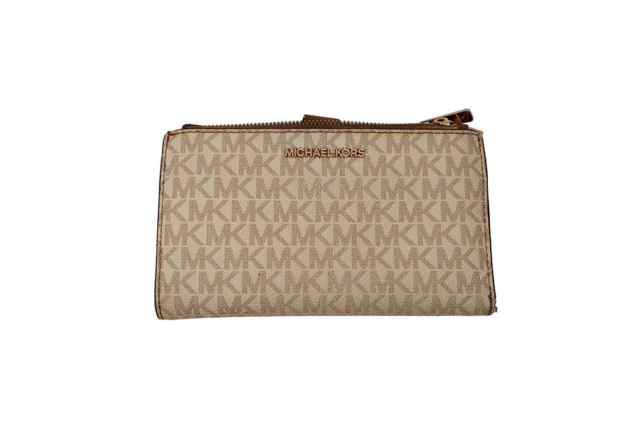 Michael Kors Jet Set Travel Double Zip Beige / Tan Wallet