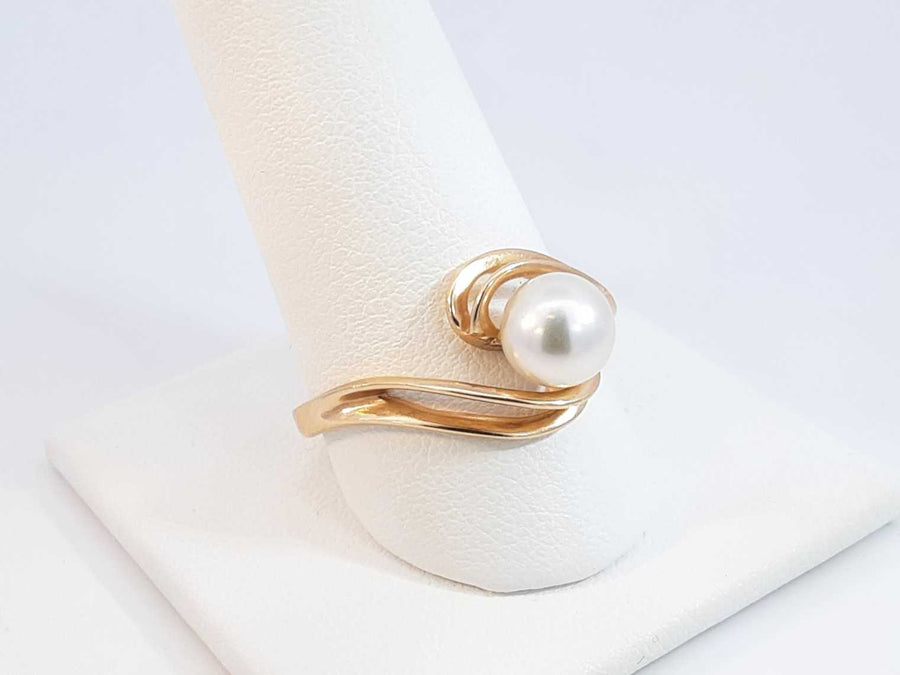 Pearl Bypass Ring In 14k Yellow Gold 3.3 Grams Size 9 Fw0925llxdu
