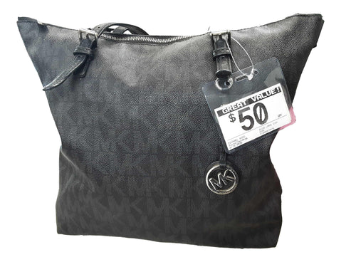 Michael Kors Quinn Large Signature Logo And Leather Tote Bag Black Purse / Handbag