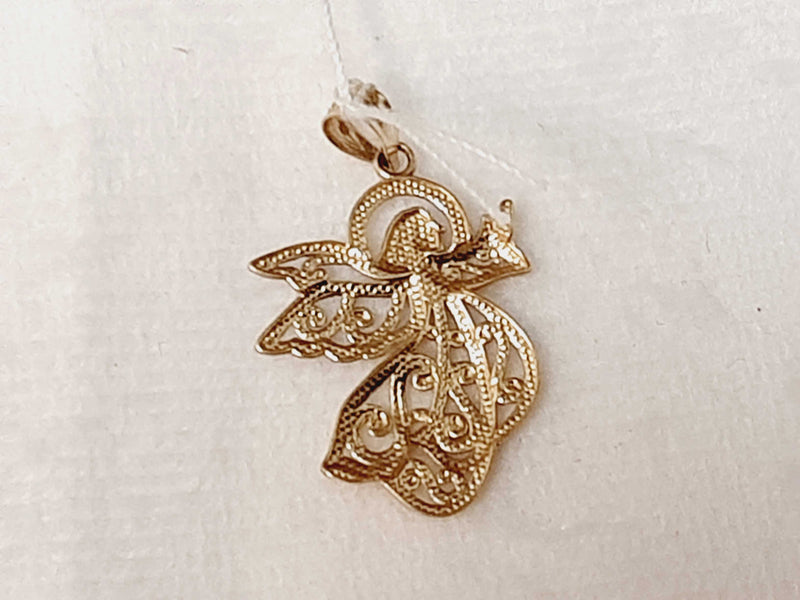 14k Yellow Gold Filgree Angel Pendant