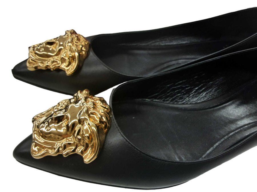 Versace Leather Ballet Flats Black