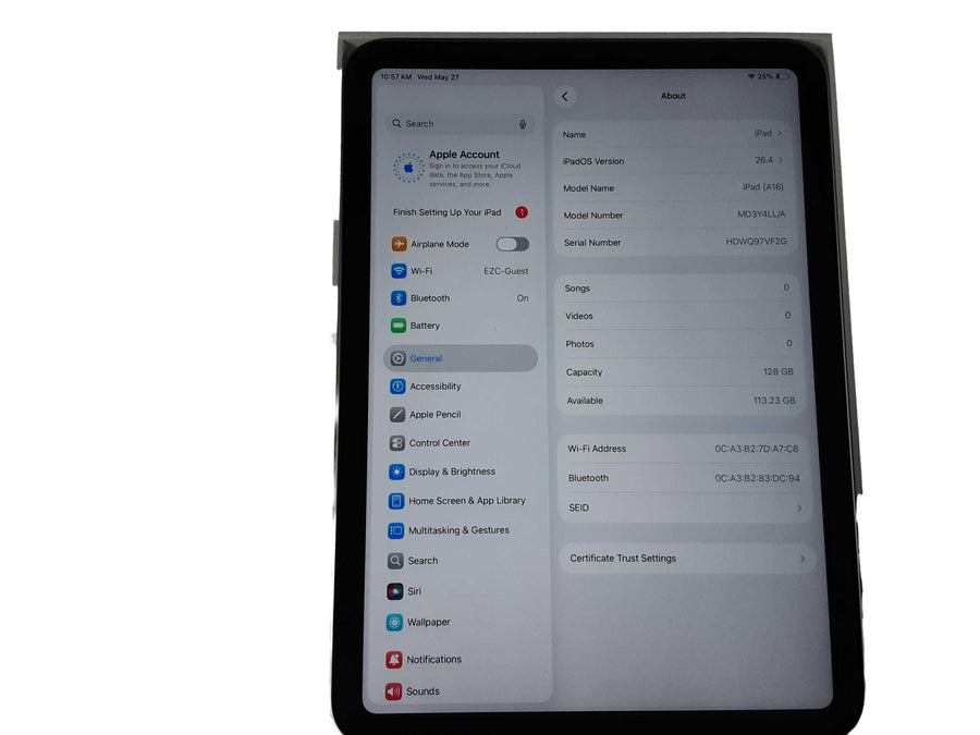 Apple A3354__ipad 11th Gen Silver Tablet