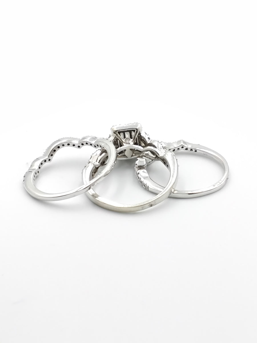 Ring - Wedding Set - White Gold 14k (.585) 9.9 grams Size 9.5