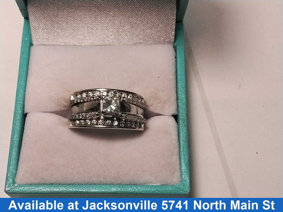 Ring - Wedding Set - White Gold 14k (.585) 9.4 grams Size 7