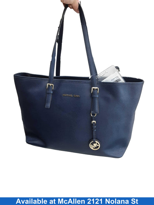 Michael Kors Jet Set Saffiano Leather Tote Blue Purse / Handbag