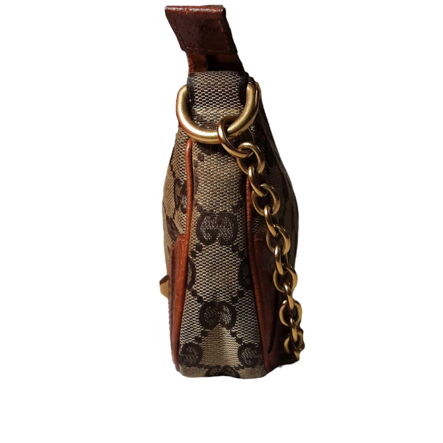 Gucci 120940 Studded Canvas Pochette Brown Purse / Handbag
