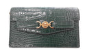 Versace Croc Embossed Leather Green Purse / Handbag