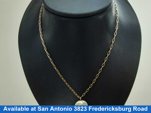 Chain - Pearl Pendant Link Chain 10k 18 Inch