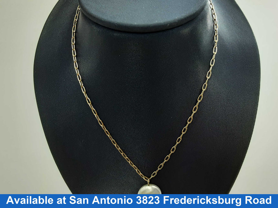 Chain - Pearl Pendant Link Chain 10k 18 Inch