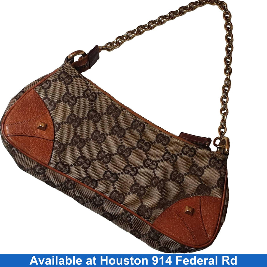 Gucci 120940 Studded Canvas Pochette Brown Purse / Handbag