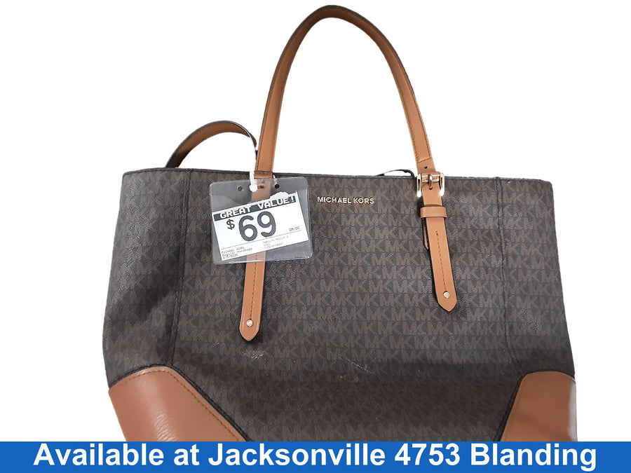 Michael Kors Marilyn Medium Signature Logo Convertible Satchel Brown Purse / Handbag