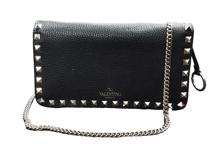 Valentino Rockstud Foldover Crossbody Black Purse / Handbag