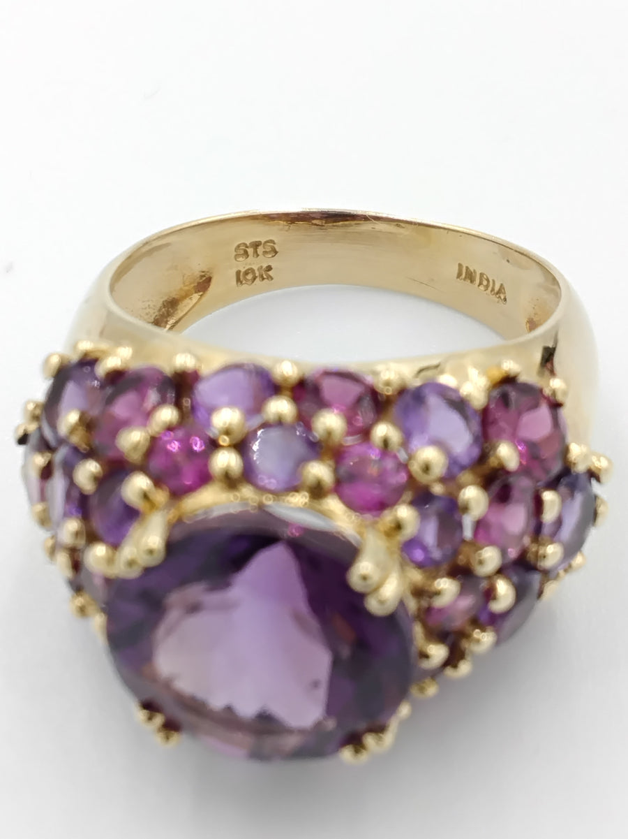 Vintage 10k Yellow Gold Amethyst Tourmaline Cluster Ring (.417) 6.3 Grams Size 8.5