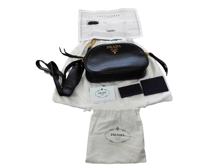Prada Bandoliera Vitello Daino Black Purse / Handbag
