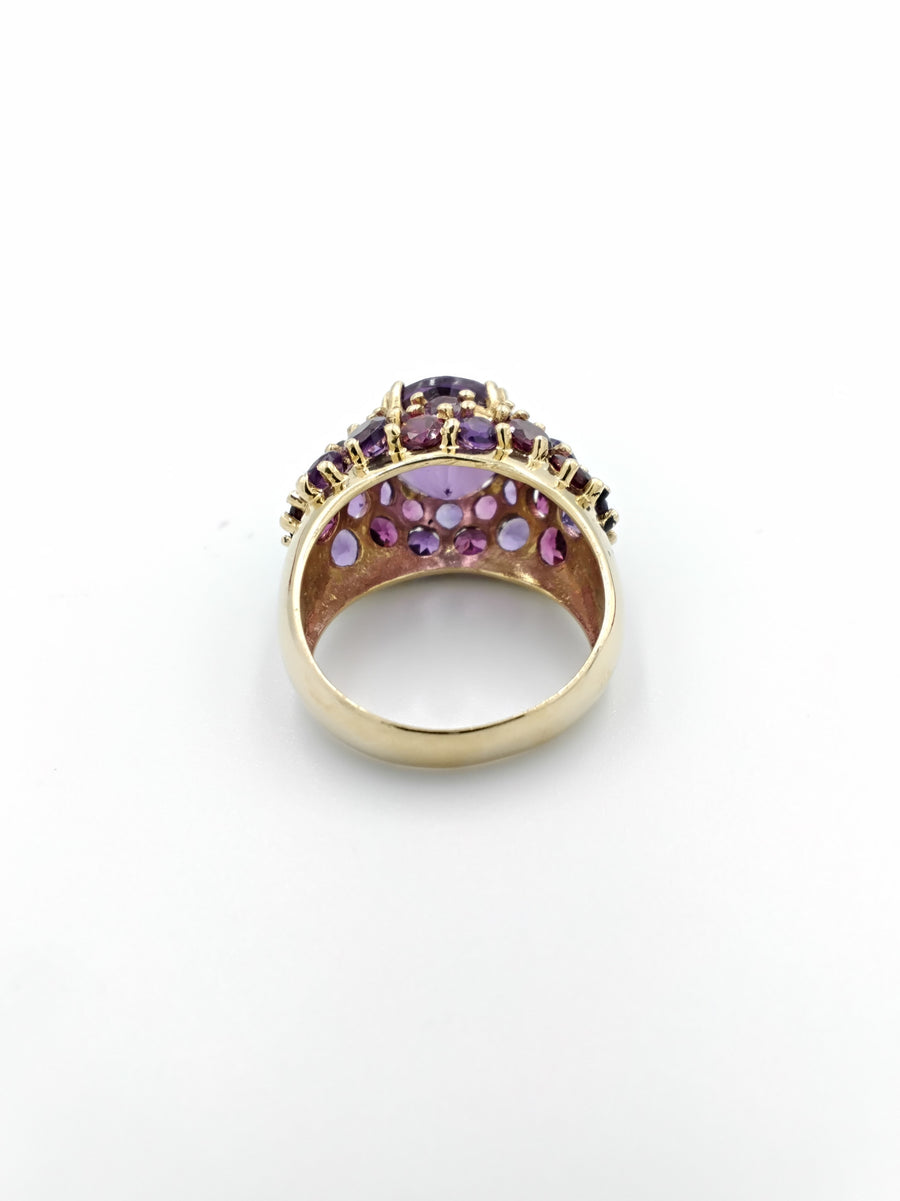 Vintage 10k Yellow Gold Amethyst Tourmaline Cluster Ring (.417) 6.3 Grams Size 8.5