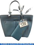 Michael Kors Laila Medium Signature Logo Tote Bag Blue Purse / Handbag