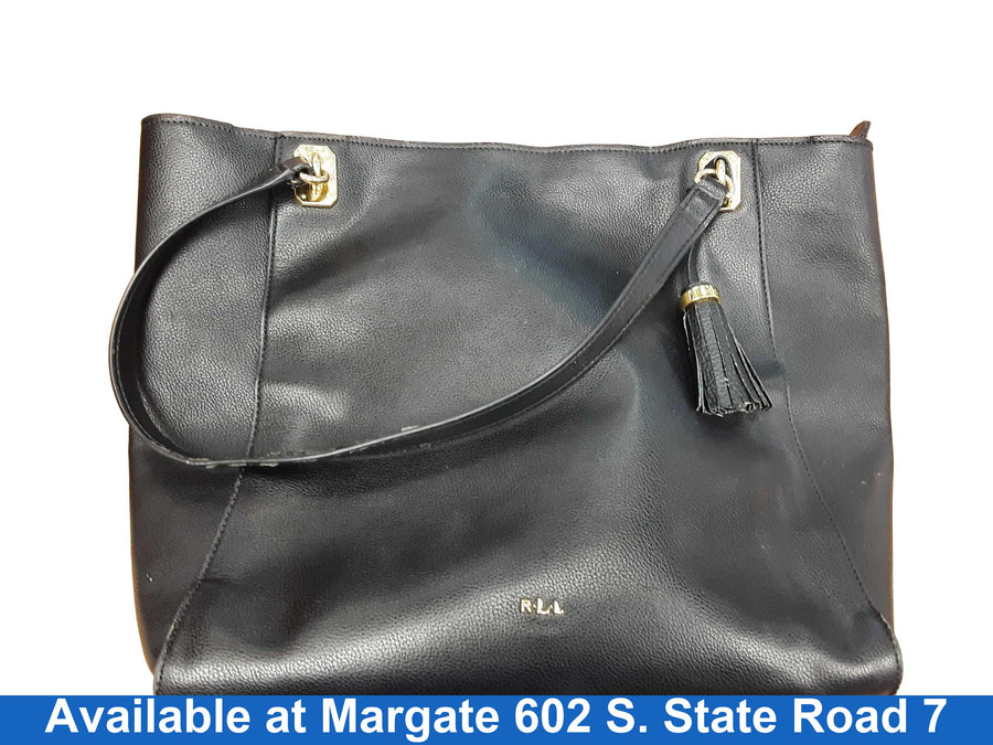 Ralph Lauren Leather Tote Black Purse / Handbag