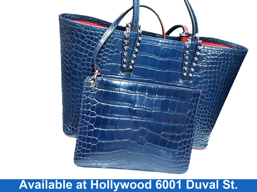 Christian Louboutin Navy Crocodile-embossed Blue Purse / Handbag