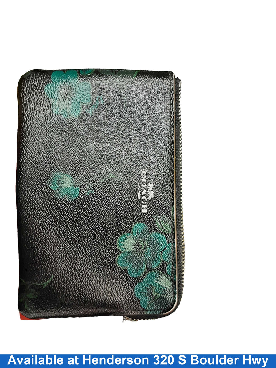Coach Floral Pattern Leather Wrislet Black Wallet