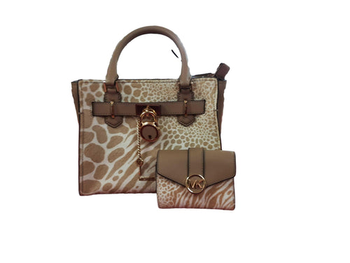 Michael Kors Small Animal Print Bag And Wallet Set Beige / Tan Purse / Handbag