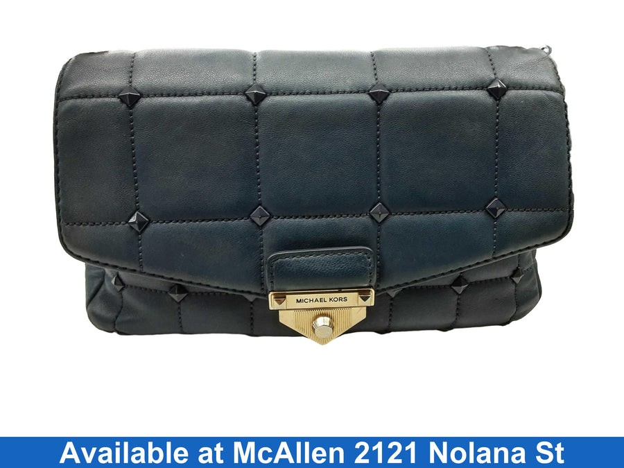 Michael Kors Soho Large Quilted Shoulder Bag Blue Purse / Handbag